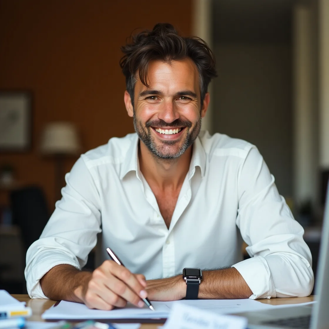 Flux Dev A middleaged man with a warm smile likely in his 40s 1